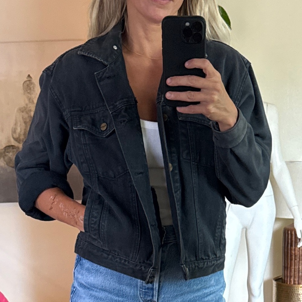 Dark Grey Black Denim Jean Jacket Relaxed Fit Vintage Style